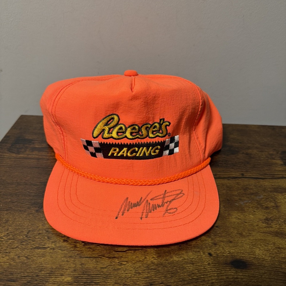 VTG 90s Reese's Racing NASCAR Snapback Hat ORANGE Rope Bill, SIGNED Mark Martin